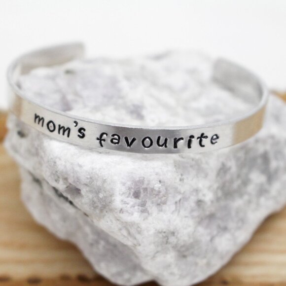 Mom's Favourite - Hand Stamped Anodized Aluminum Bangle - Adjustable - Picture 3 of 11